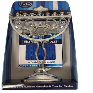 Rite Lite Mini Menorah Silver and Chanukah Candles Set‎ Blue Pack of 44 Candles